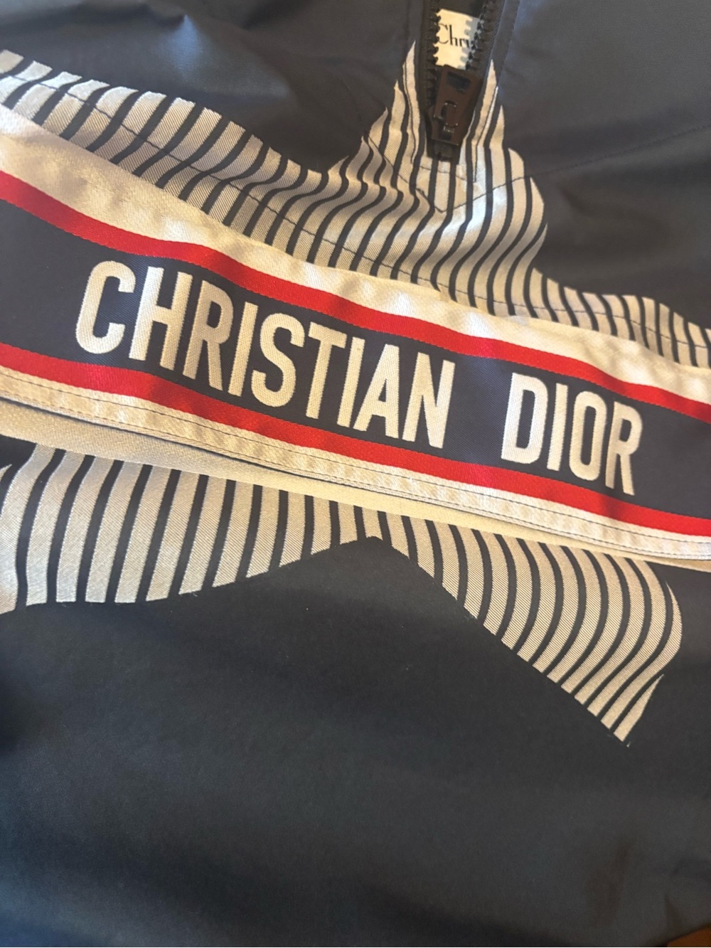 Dior Navy Blue Hooded Jacket with Red and White Logo Stripe - Picture 4 of 6